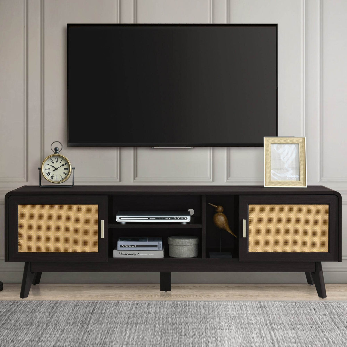 Bohemian Style Dark Brown Rattan TV Stand - Sleep Galleria