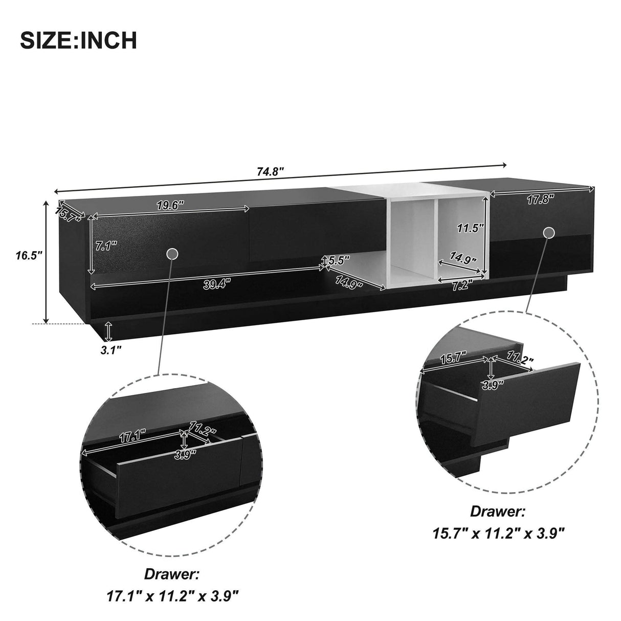 Sleek Two-Tone Black Particle Board TV Stand - Sleep Galleria