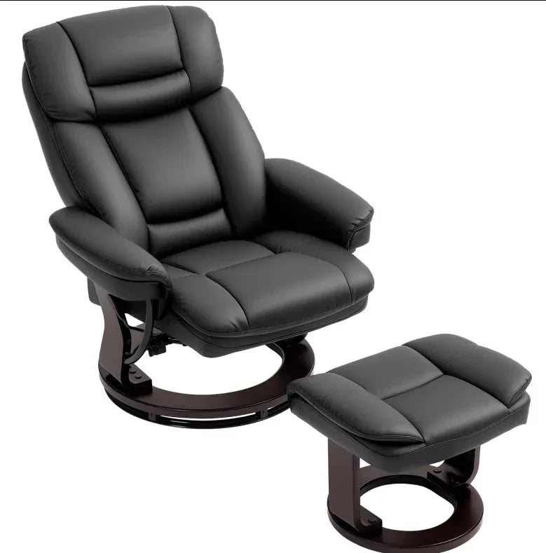 PU Leather Reclining Swivel Chair With Ottoman Footrest - Omega Lifestyles