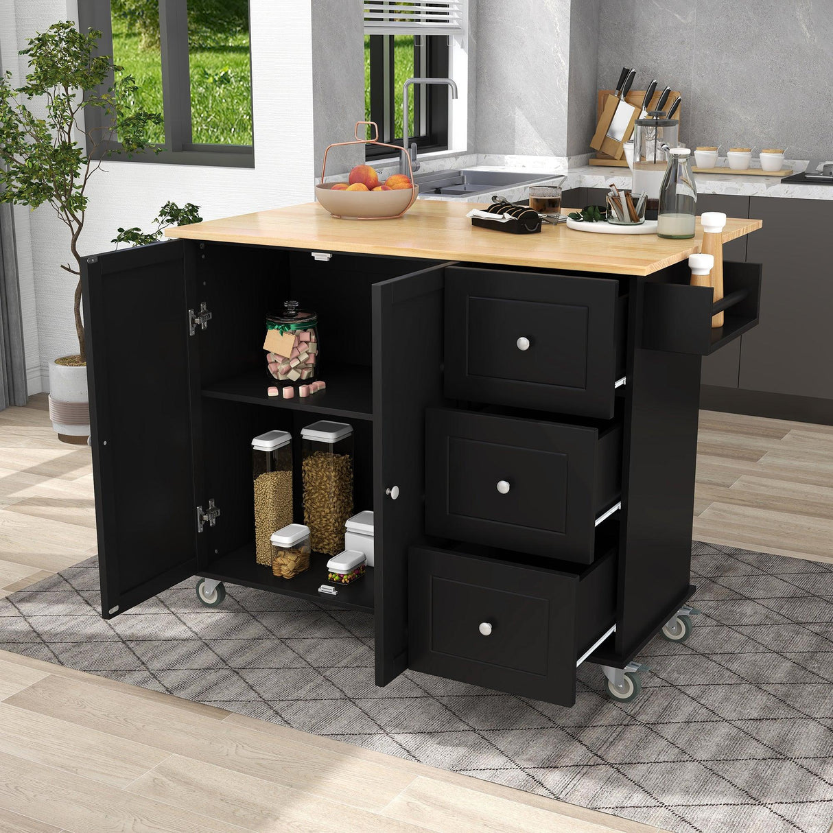 Rolling Mobile Kitchen Island With Solid Wood Top And Locking Wheels - Omega Lifestyles