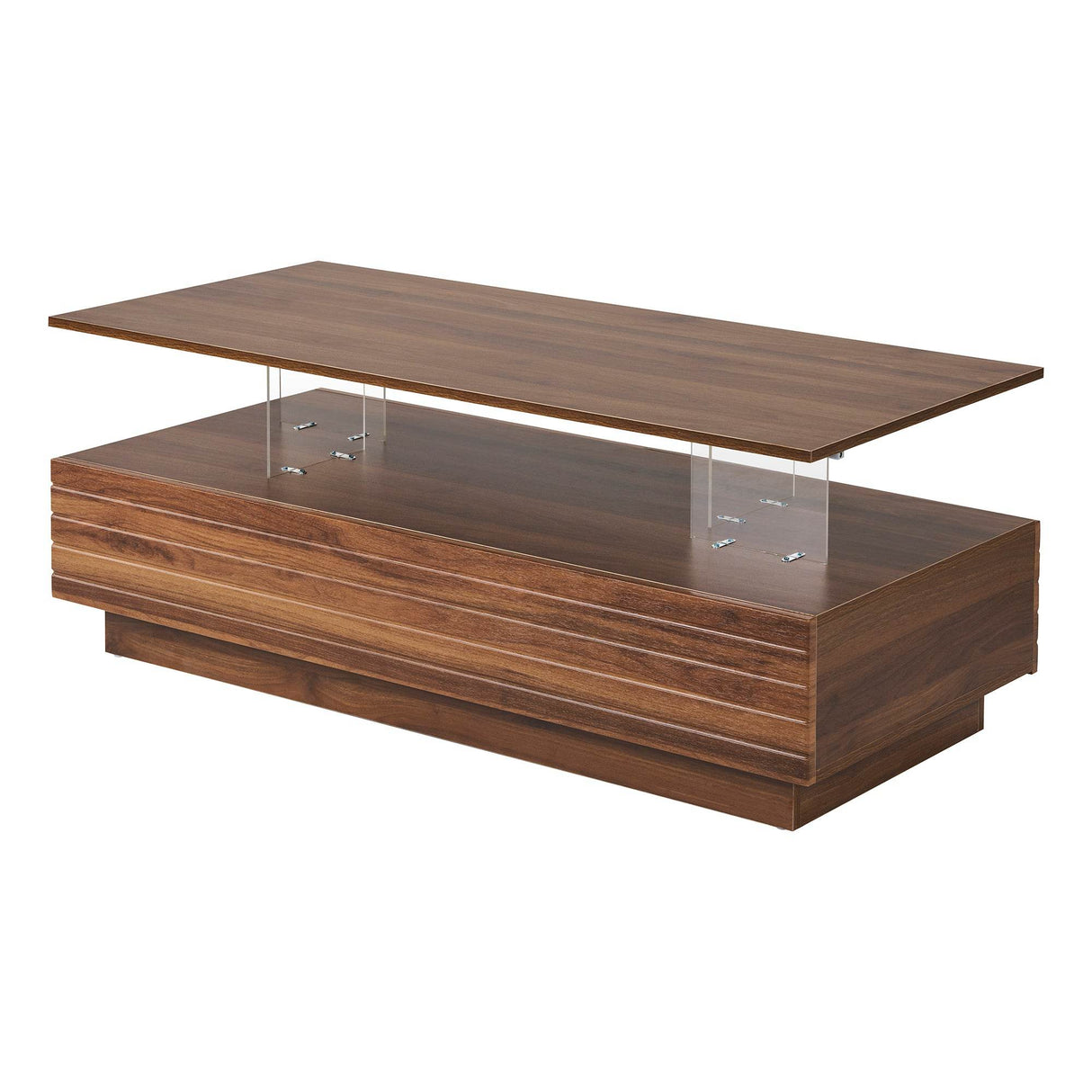 Modern Walnut Rectangle Coffee Table With LED Lights - Sleep Galleria