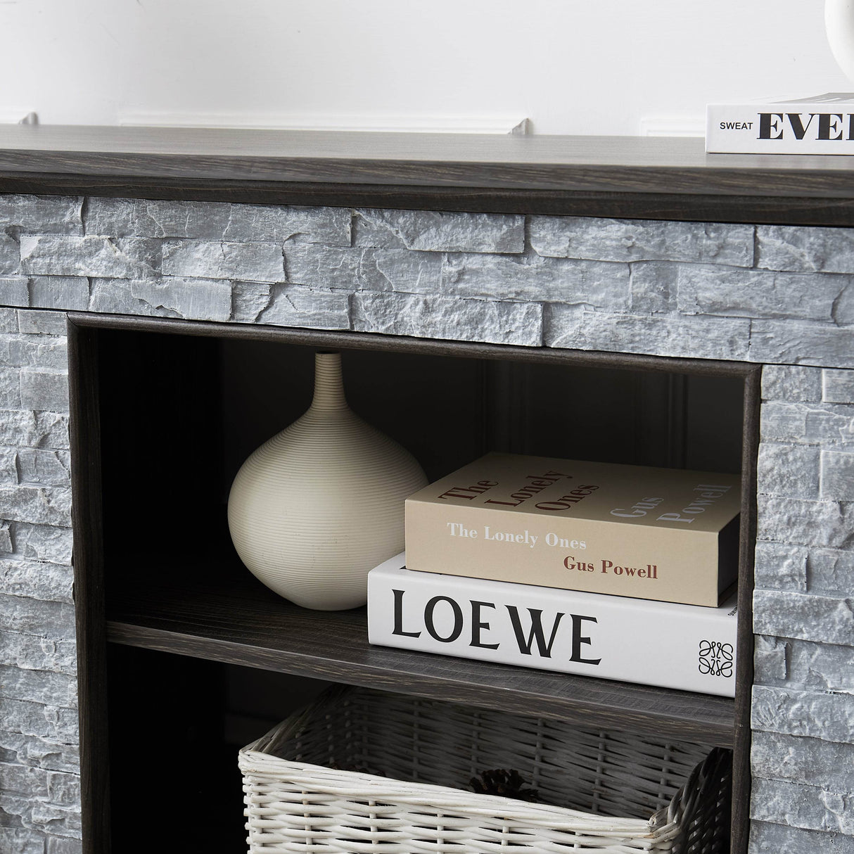 Grey Faux Stacked Stone MDF TV Media Stand Console - Sleep Galleria