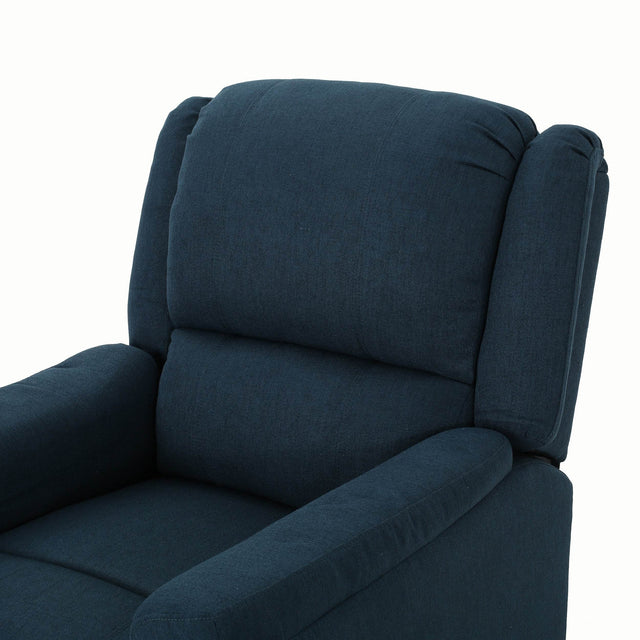Contemporary Navy Blue Plush Fabric Swivel Glider Recliner - Omega Lifestyles