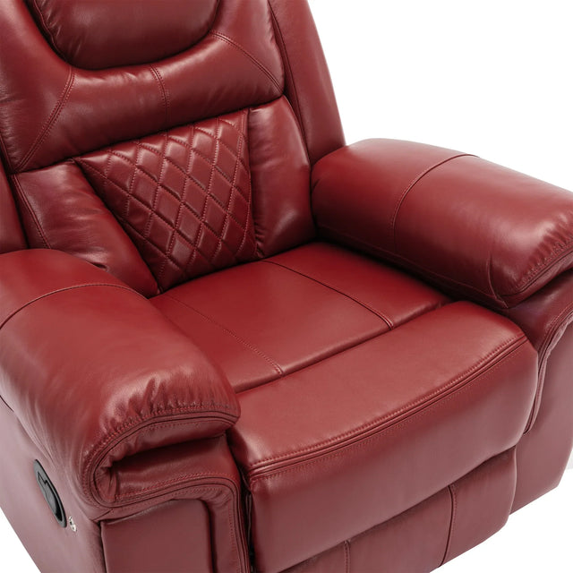 Wine Red Faux Leather Manual Recliner Sofa Set With LED Strip - Omega Lifestyles