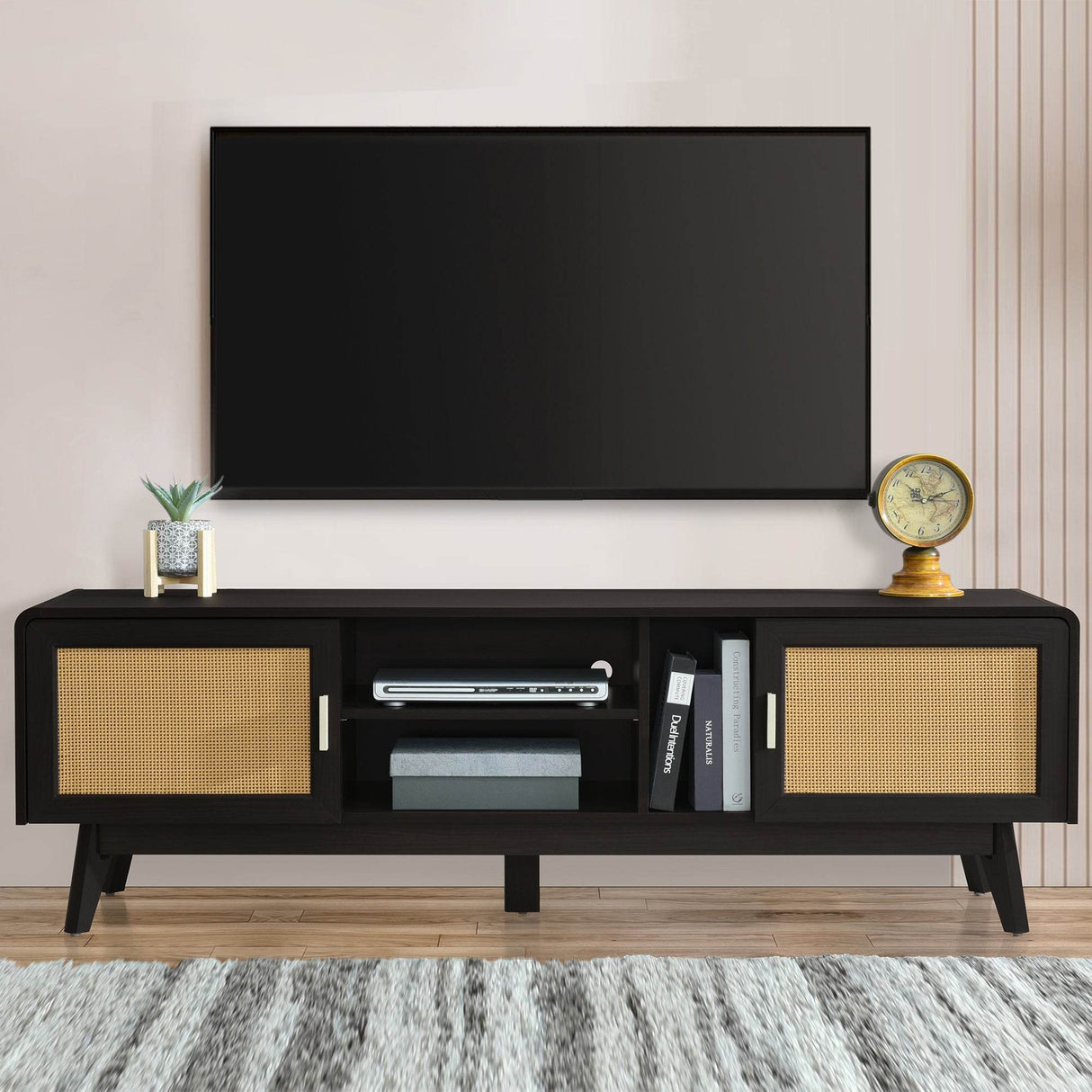 Bohemian Style Dark Brown Rattan TV Stand - Sleep Galleria