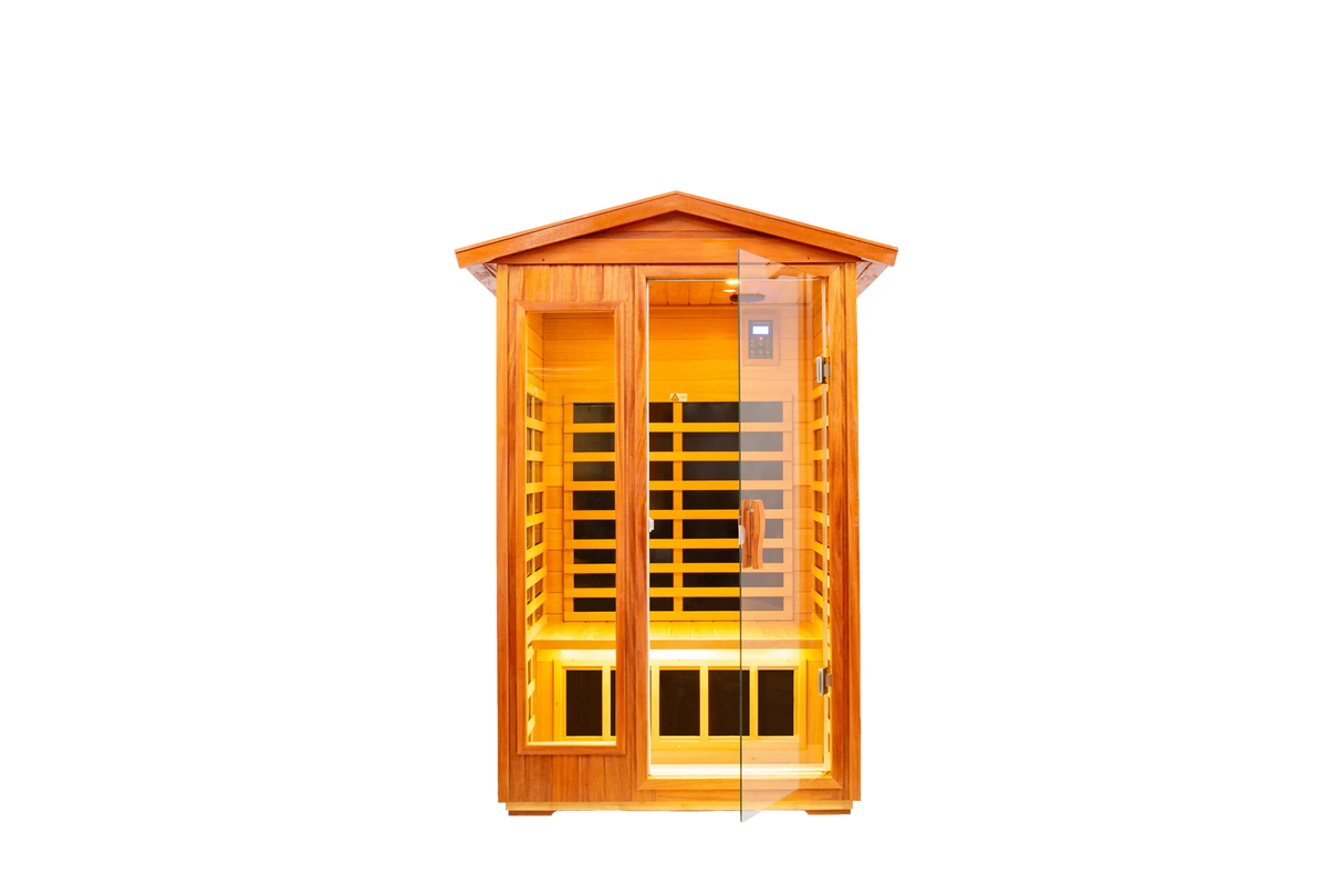 Two Person Far Infrared Khaya Wood Outdoor Sauna Room - Omega Lifestyles