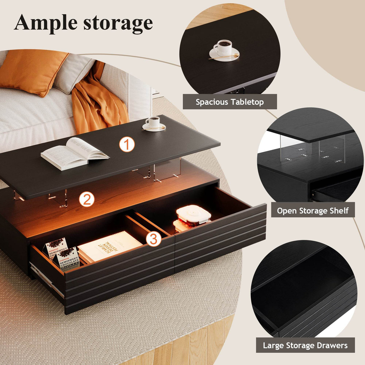 Modern Rectangular MDF Coffee Table With LED Lights - Sleep Galleria