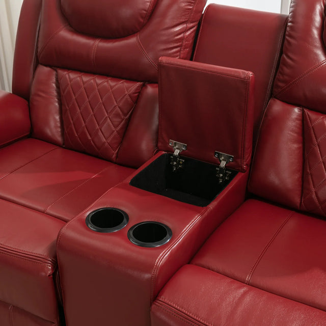 Wine Red Faux Leather Manual Recliner Sofa Set With LED Strip - Omega Lifestyles