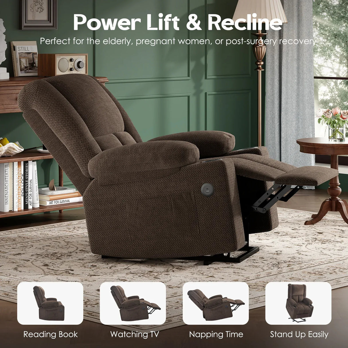 Power Lift Massage Heat Recliner Chair With USB Ports - Omega Lifestyles