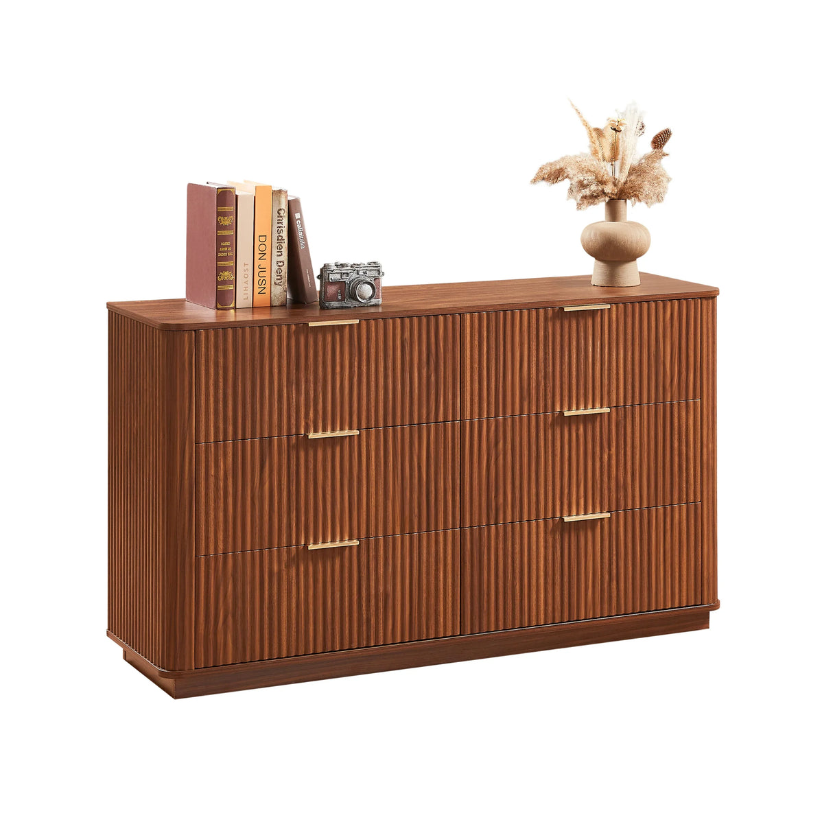 Modern Walnut 6-Drawer Dresser With Wave Design - Omega Lifestyles