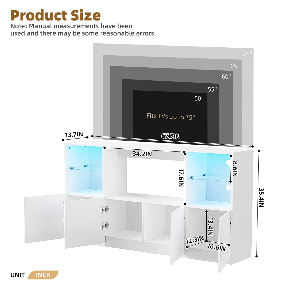 High Gloss White MDF TV Stand With LED Lights - Sleep Galleria