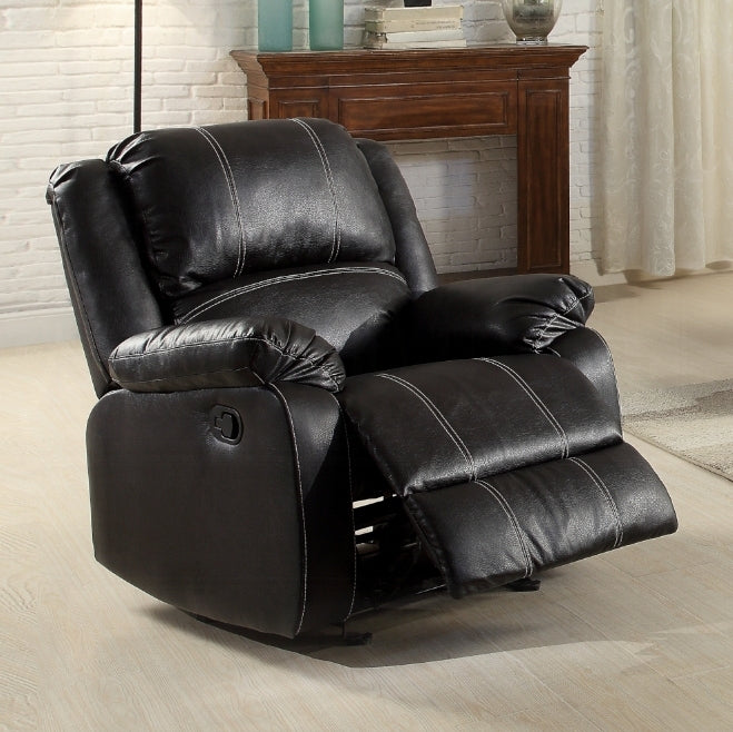 Black Faux Leather Recliner Chair With Plush Pillow-Top Armrests