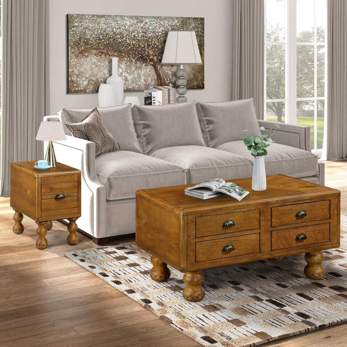 Solid Wood 40-Inch Antique Coffee Table With Drawers - Sleep Galleria