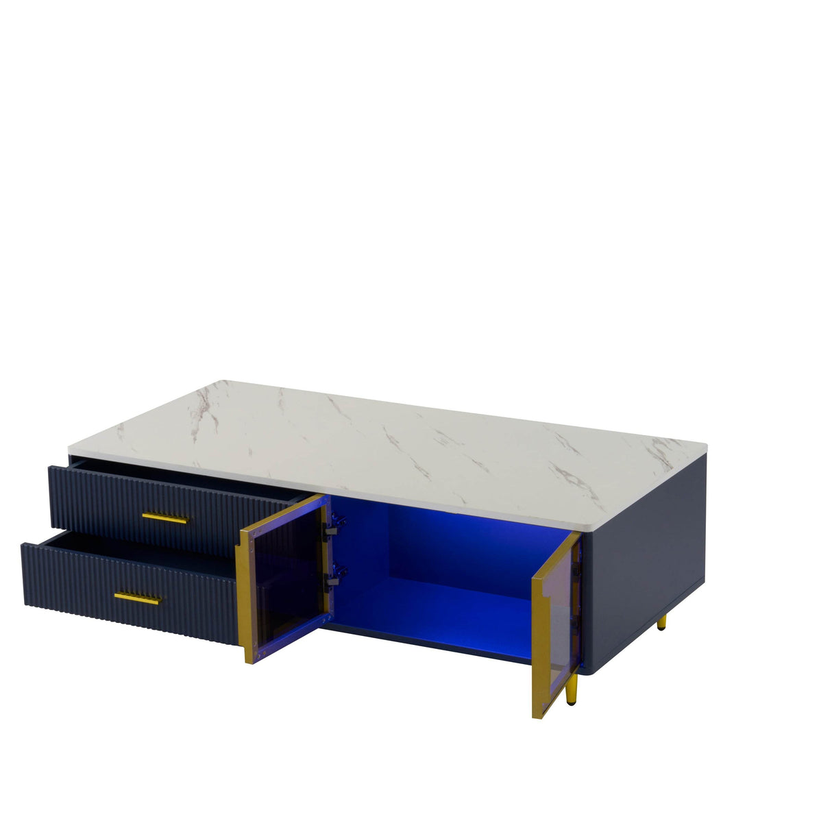 Modern Navy Blue MDF Coffee Table With Drawers Lighting - Sleep Galleria