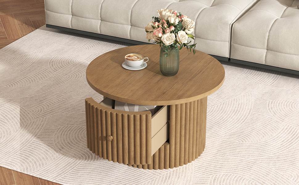 Round Farmhouse Coffee Table With Drawer - Sleep Galleria