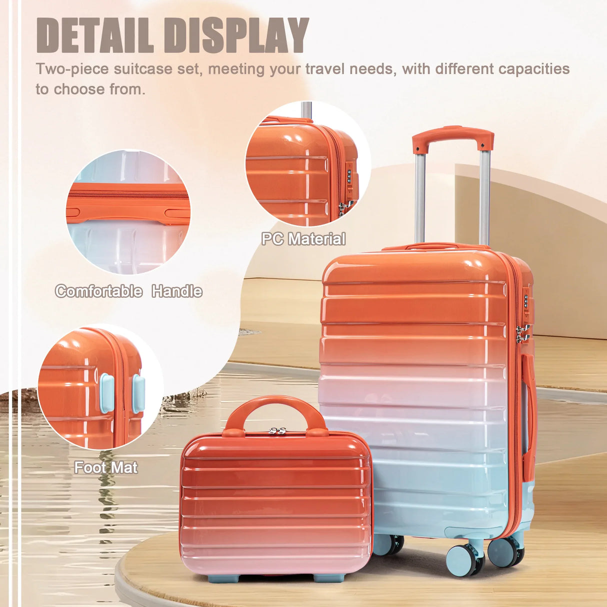 2-Piece PC Spinner Wheel Luggage Set With Combination Lock - Omega Lifestyles