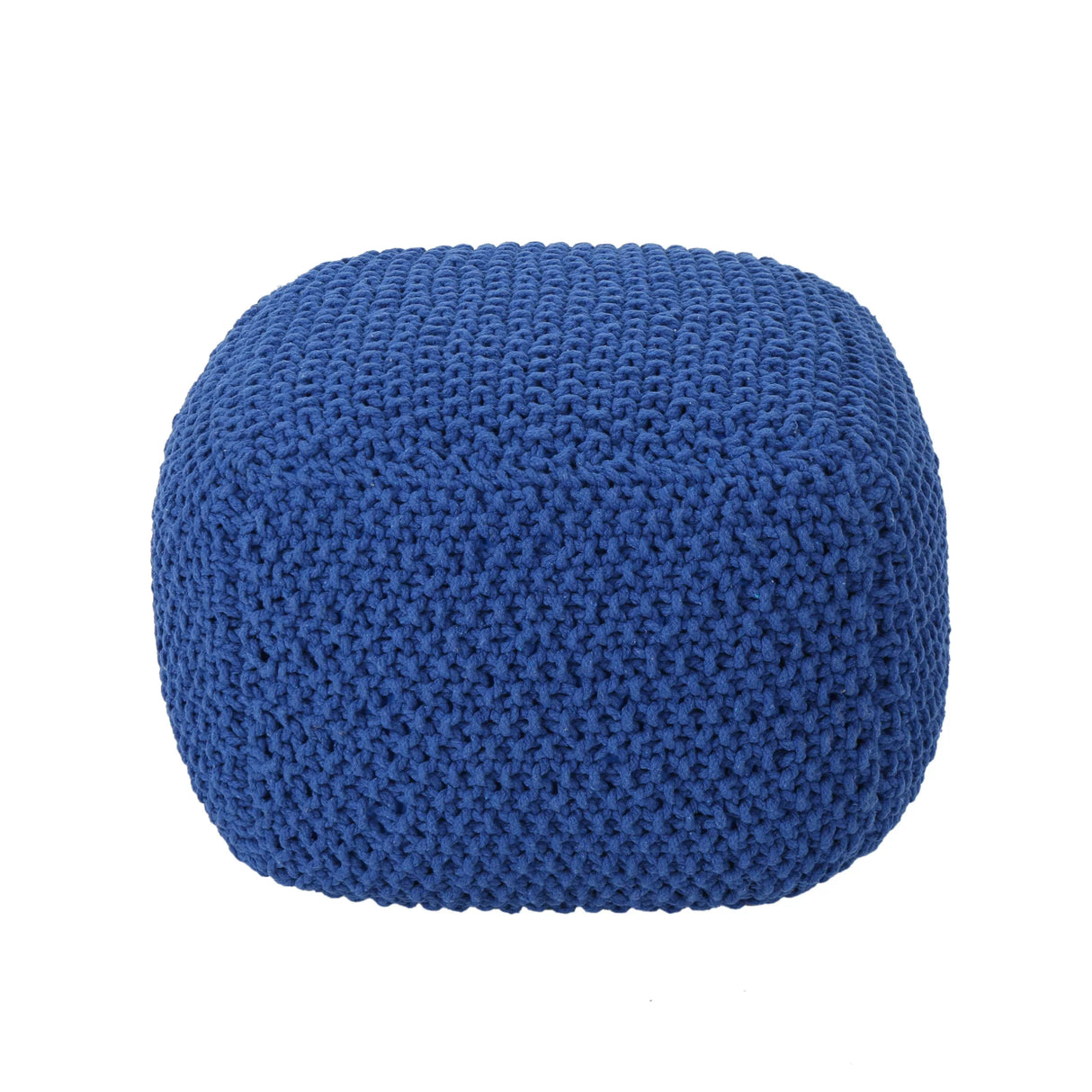 Knitted Cotton Cube Pouf Navy Modern Accent Seating - Omega Lifestyles