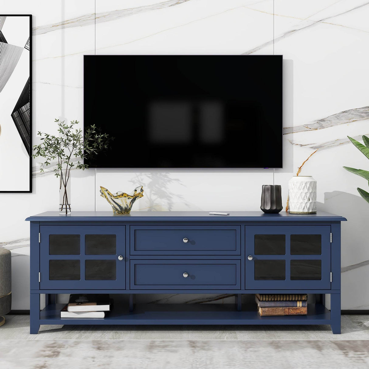 Modern Blue MDF TV Stand With Storage Cabinet - Sleep Galleria