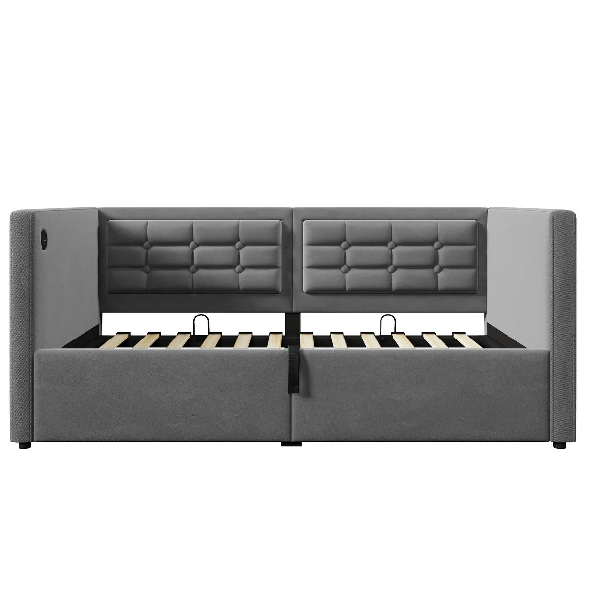 Twin Gray Velvet Upholstered Hydraulic Storage Daybed With USB Charging - Omega Lifestyles