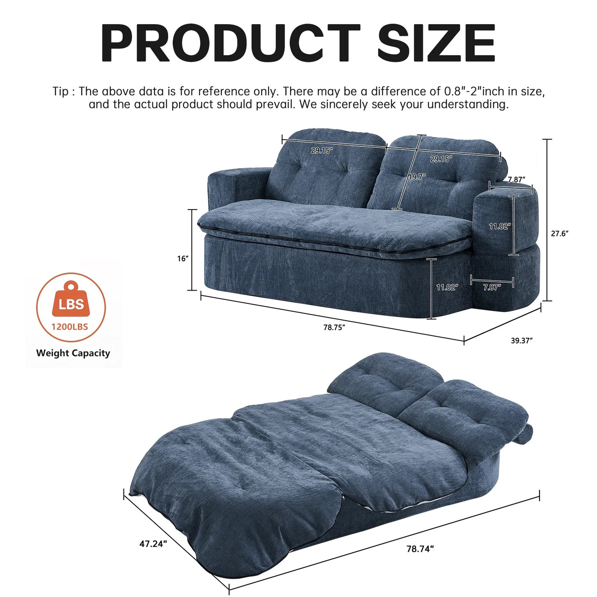 Modern Convertible Foam-Filled Sleeper Sofa Bed With Pillows - Omega Lifestyles