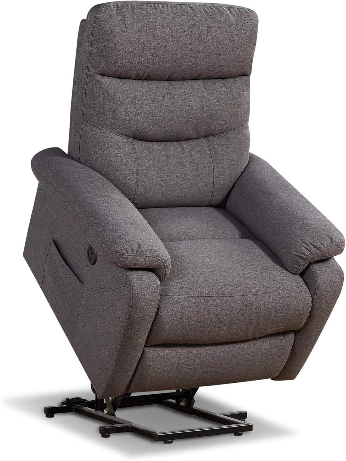 Electric Lift Chair Recliner With Gray Fabric Upholstery