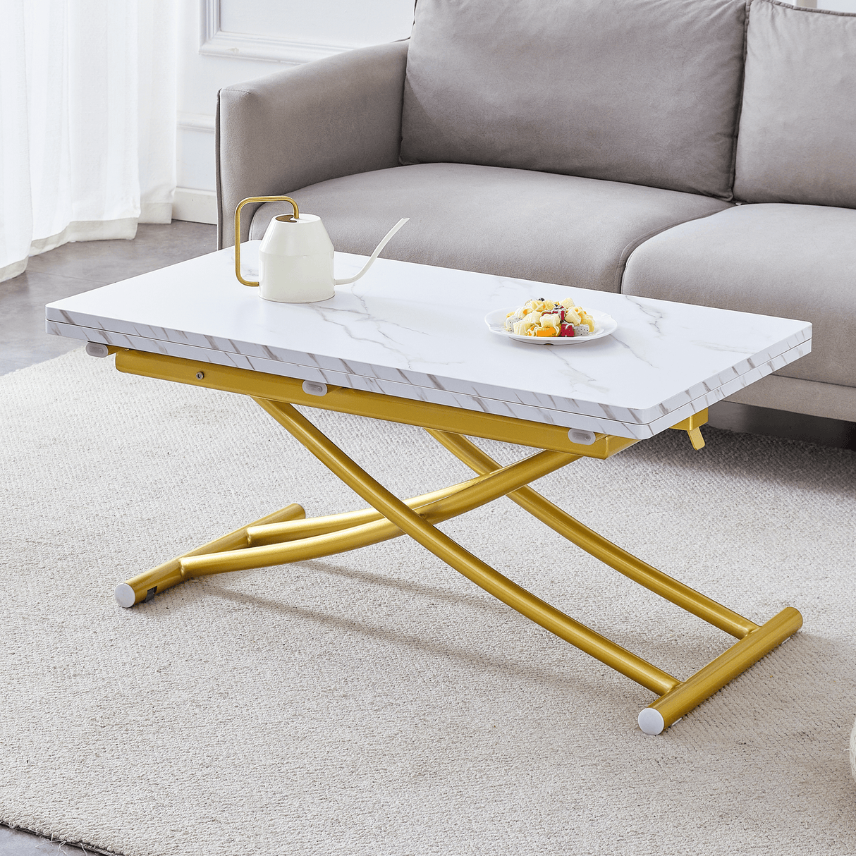 Multifunctional Adjustable Height White Gold Lift Table - Sleep Galleria