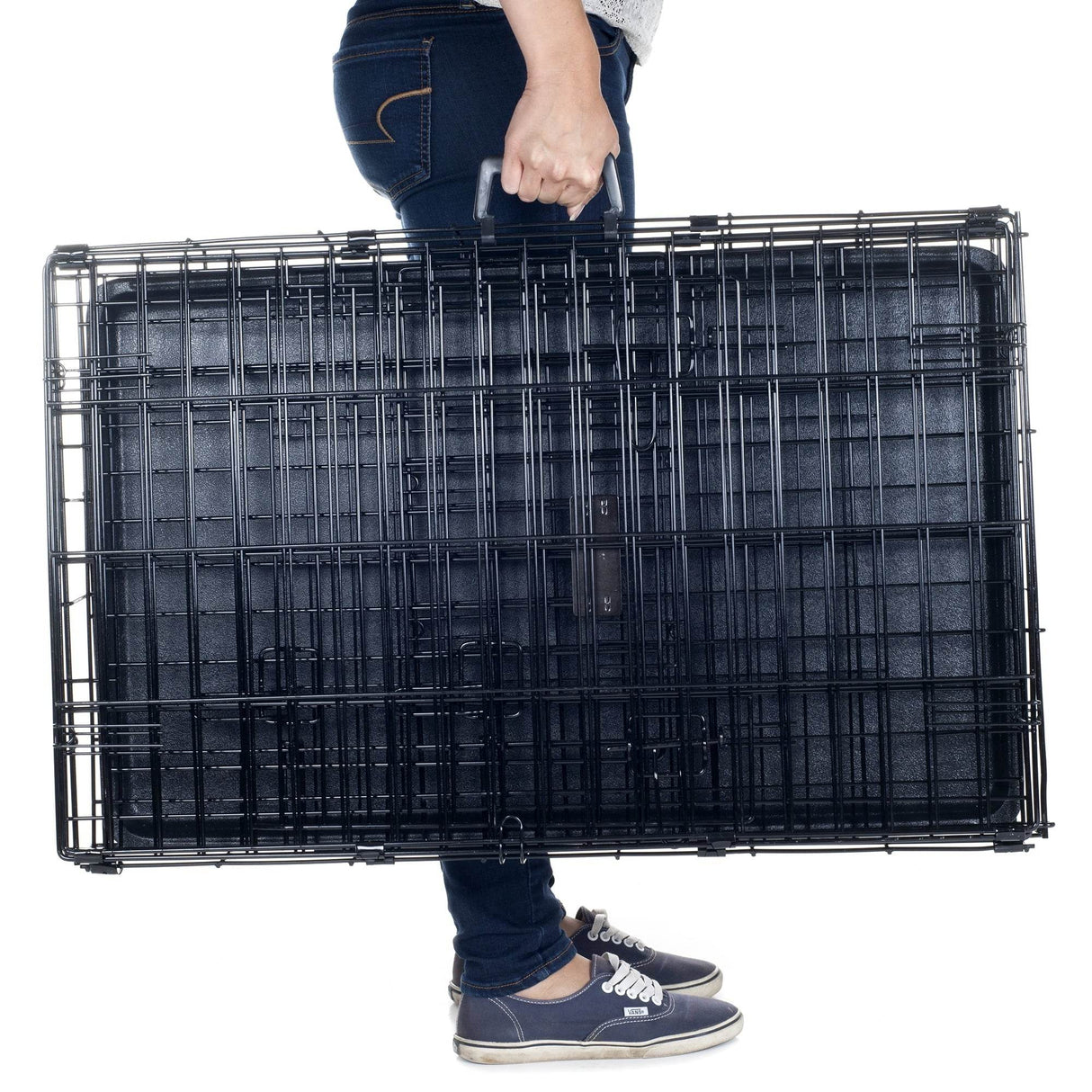 36-Inch Dog Crate - Double Door Pet Kennel with Divider Panel - Foldable Dog Cage with Carry Handle for Portability and Storage by (Black)