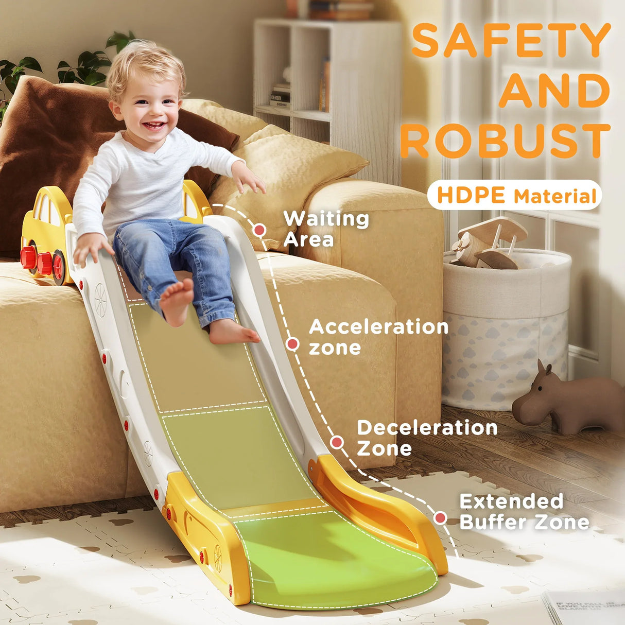 Indoor Yellow Toddler Slide With Safety Buffer Design - Omega Lifestyles