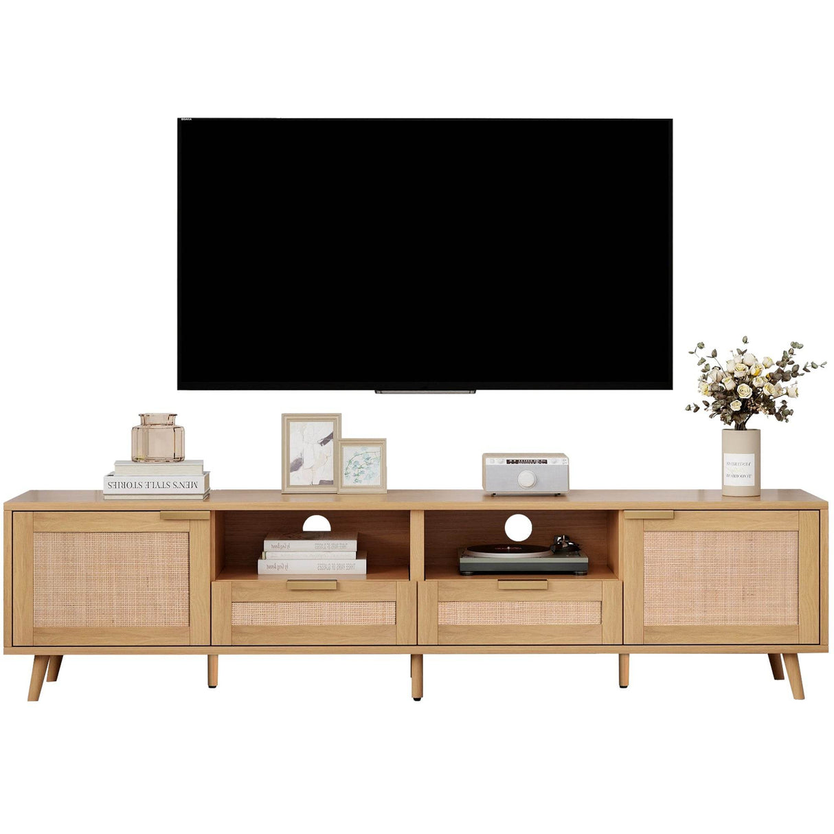 Modern Rattan TV Stand With Storage Cabinets - Sleep Galleria