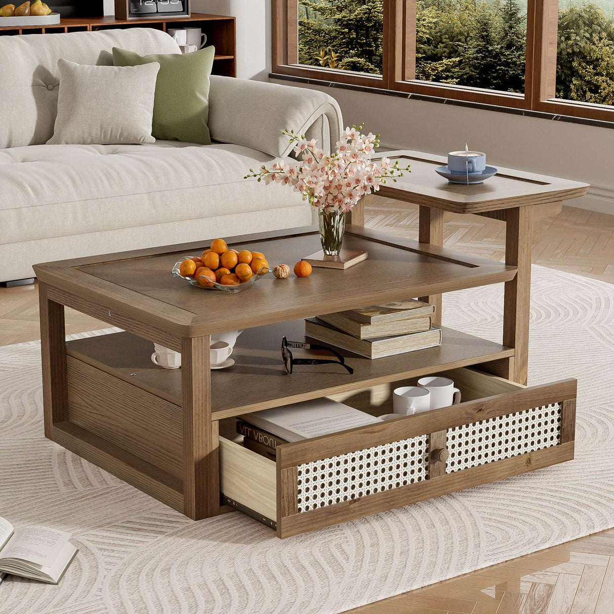 Modern Dark Brown MDF Coffee Table With Storage Drawer - Sleep Galleria