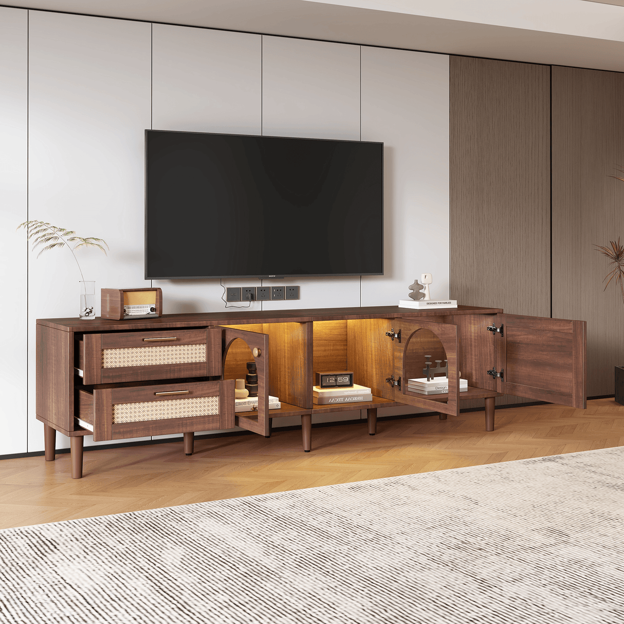 Rattan-Inspired Media Console TV Stand With Storage - Sleep Galleria