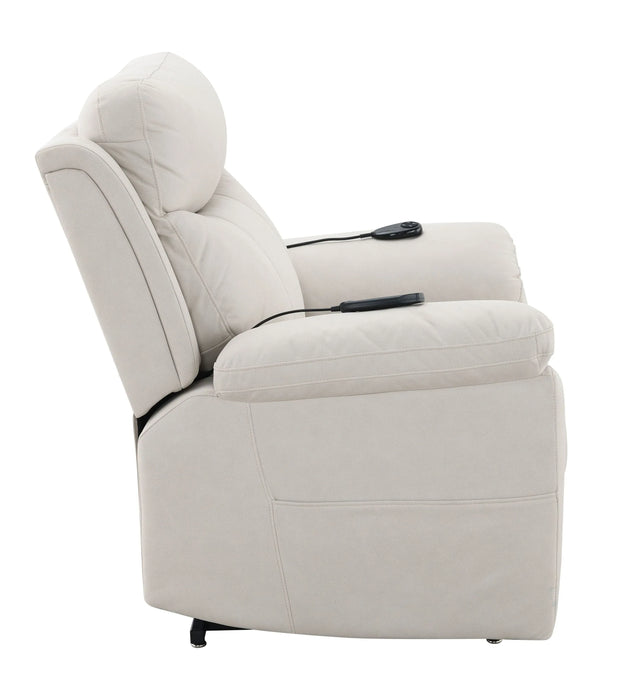 Beige Polished Microfiber Power Motion Massage Recliner Chair - Omega Lifestyles