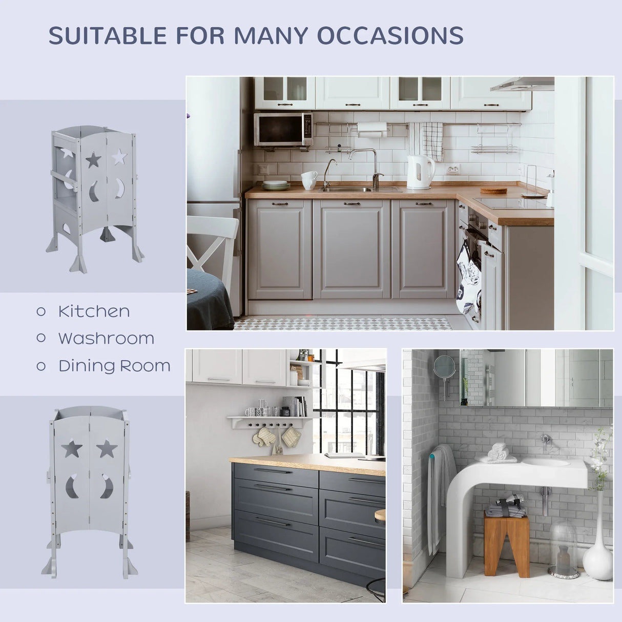 Foldable Wooden Kids Kitchen Step Stool With Safety Rail - Omega Lifestyles