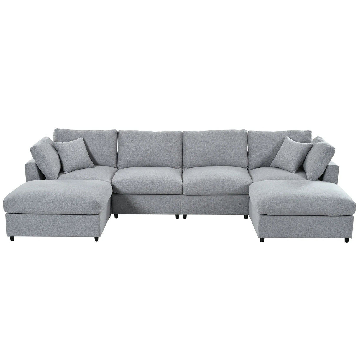 130-Inch Modular Chenille Fabric U-Shaped Sectional Sofa With Ottomans - Omega Lifestyles