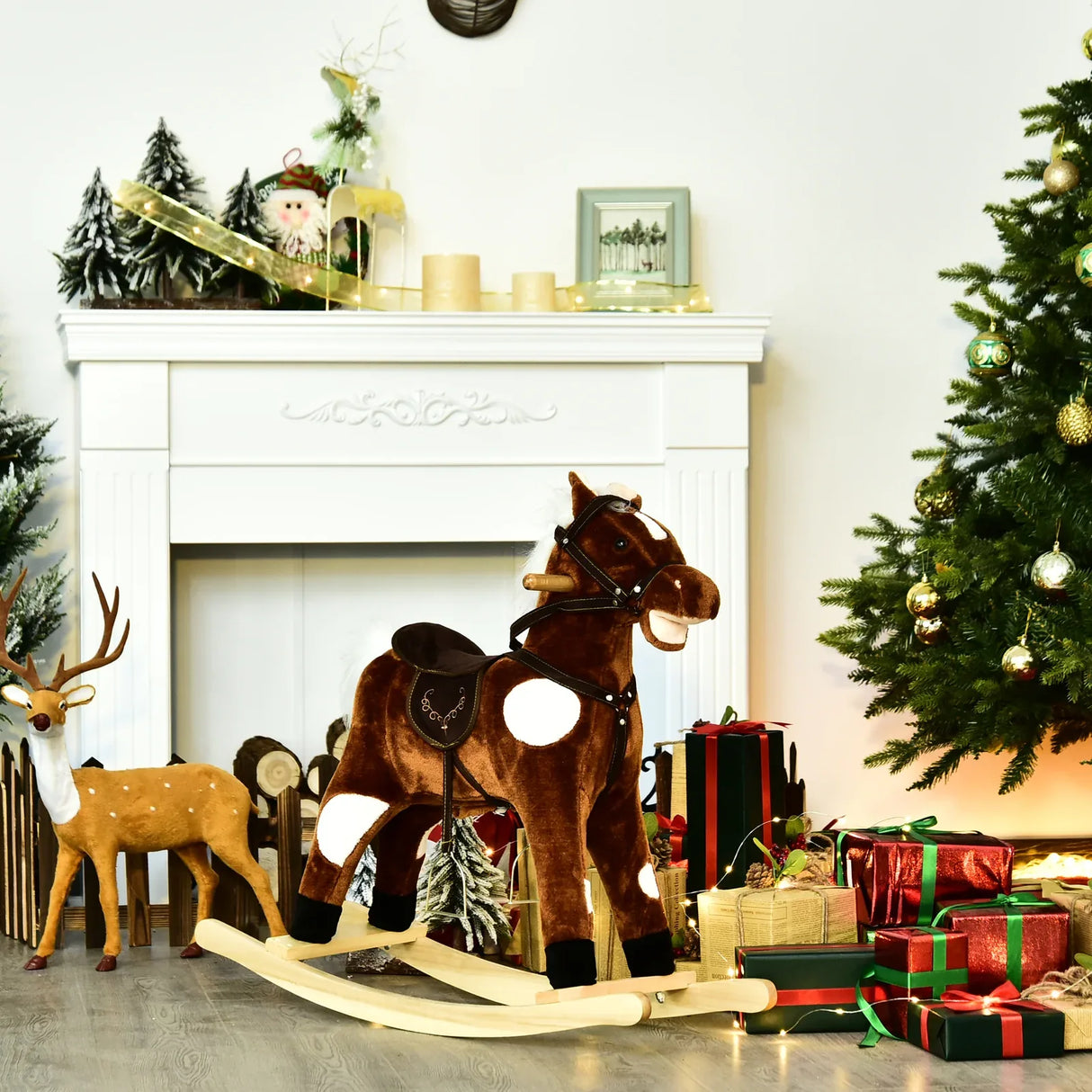 Plush Metal Frame Kids Rocking Horse Toy With Music - Omega Lifestyles