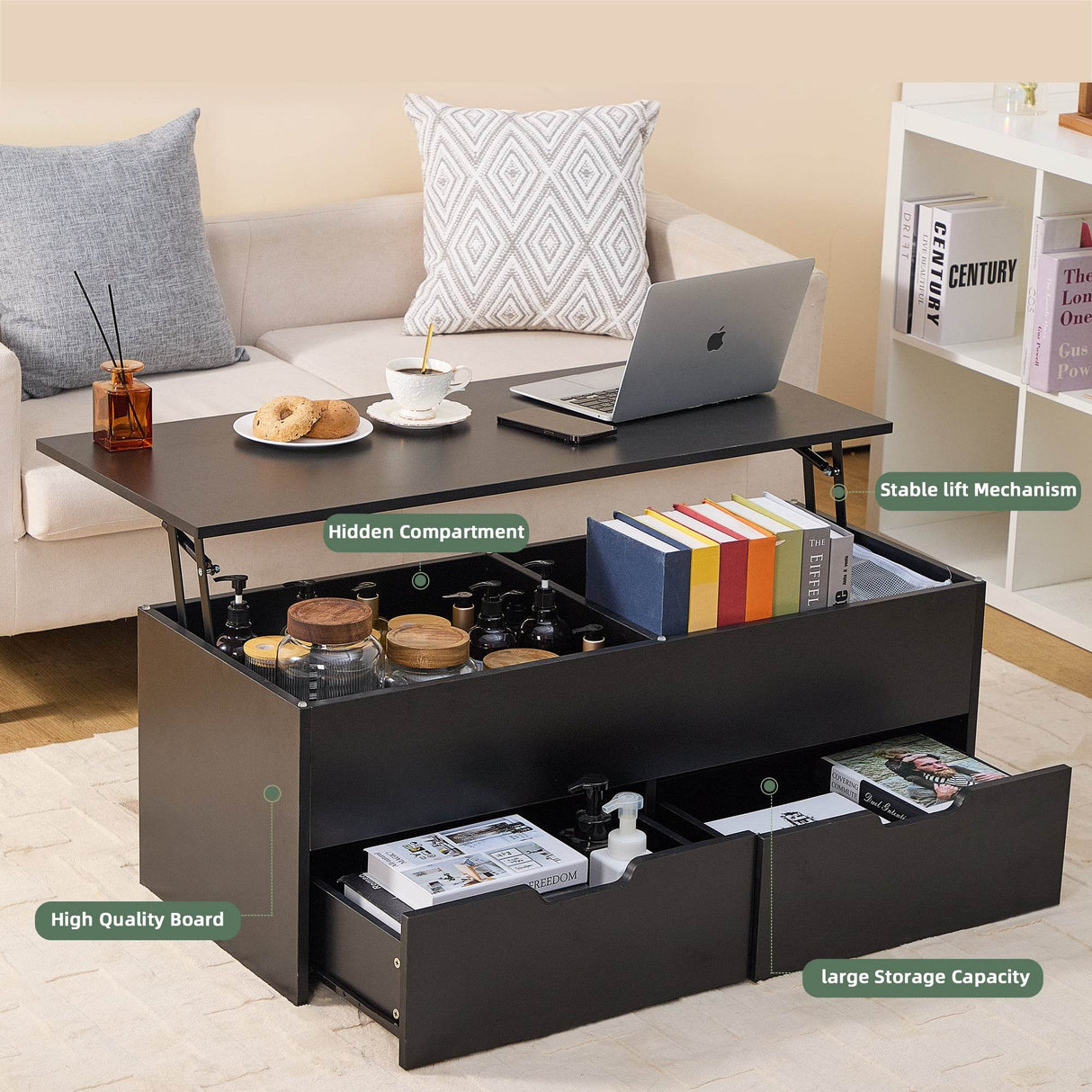 Lift-Top Coffee Table With Hidden Storage And Drawers - Sleep Galleria