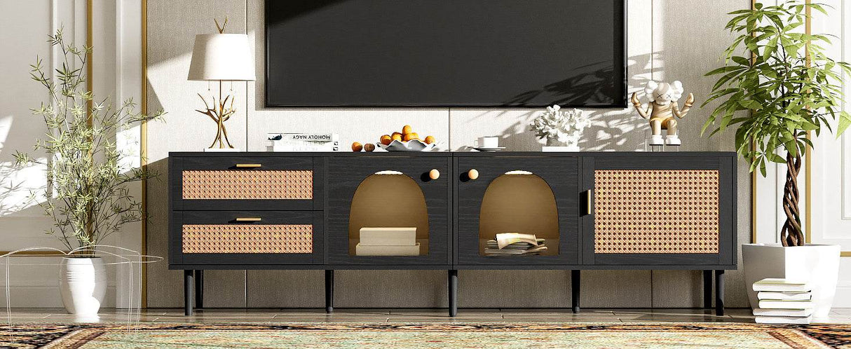 Modern Rattan-Inspired TV Stand With Storage Cabinets - Sleep Galleria