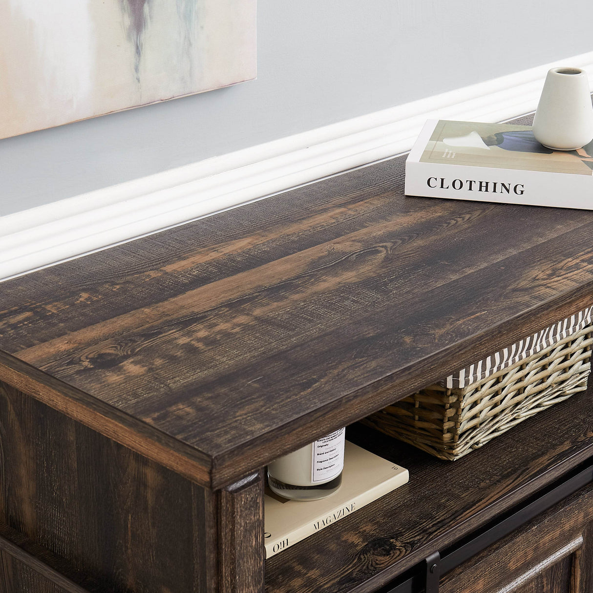 Mid Century Antique Brown MDF Media Console Table - Sleep Galleria