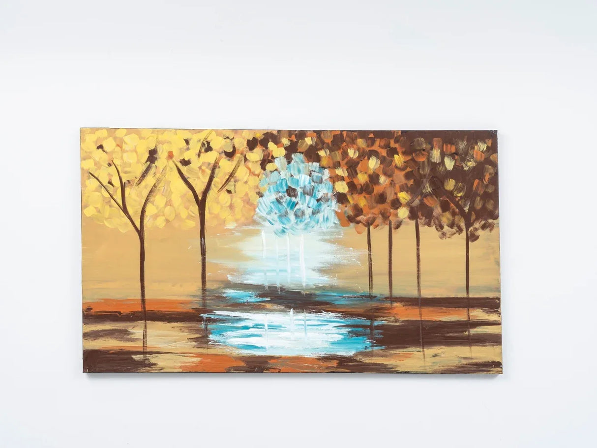 Hand-Painted Mustard Yellow Landscape Canvas Wall Art - Omega Lifestyles