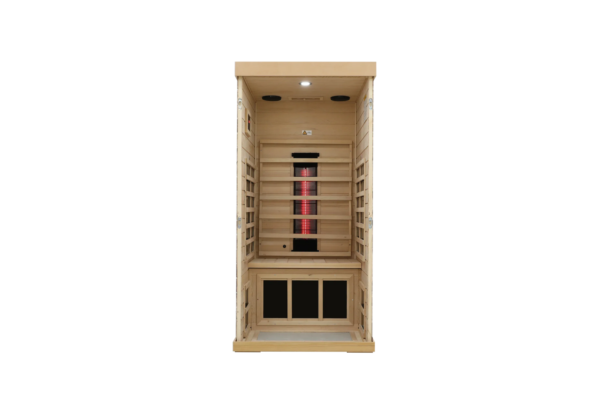 Single Mini Hemlock Wood Low EMF Far Infrared Sauna - Omega Lifestyles