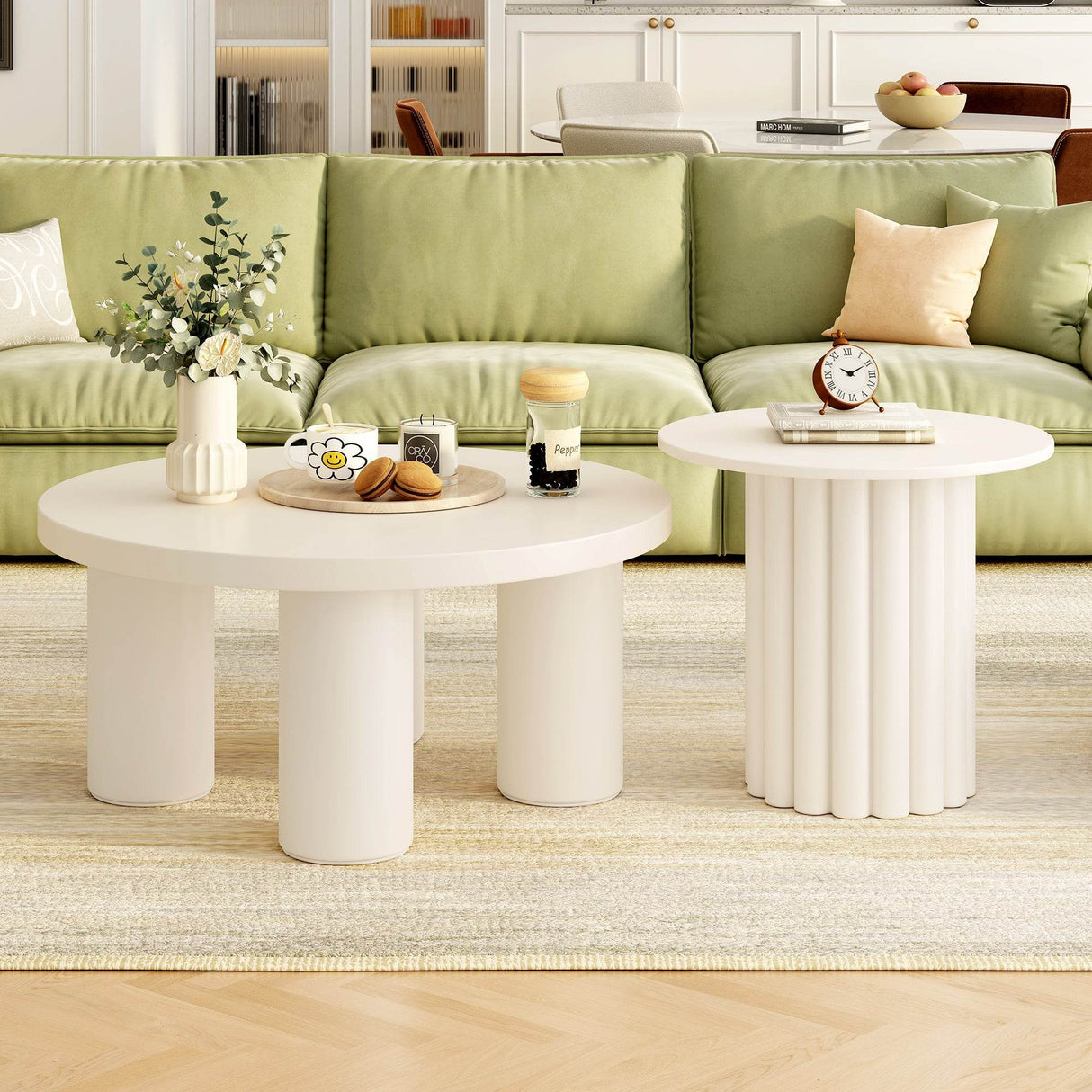 Set Of 2 Modern Roman Column MDF Coffee Tables - Sleep Galleria