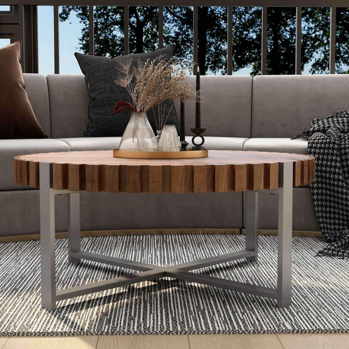 Modern Circular Wood Grain Drum-Shaped Coffee Table - Sleep Galleria