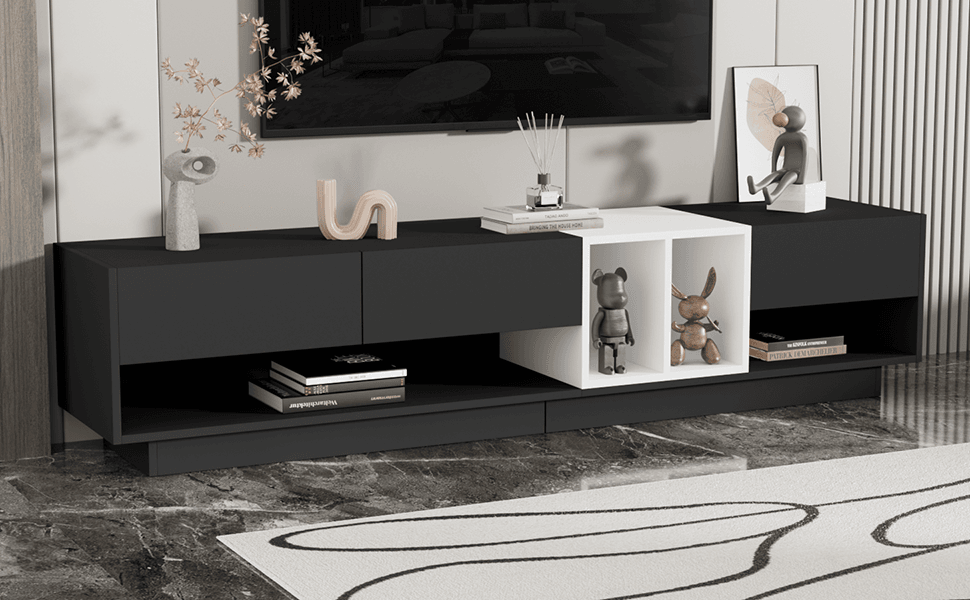 Sleek Two-Tone Black Particle Board TV Stand - Sleep Galleria