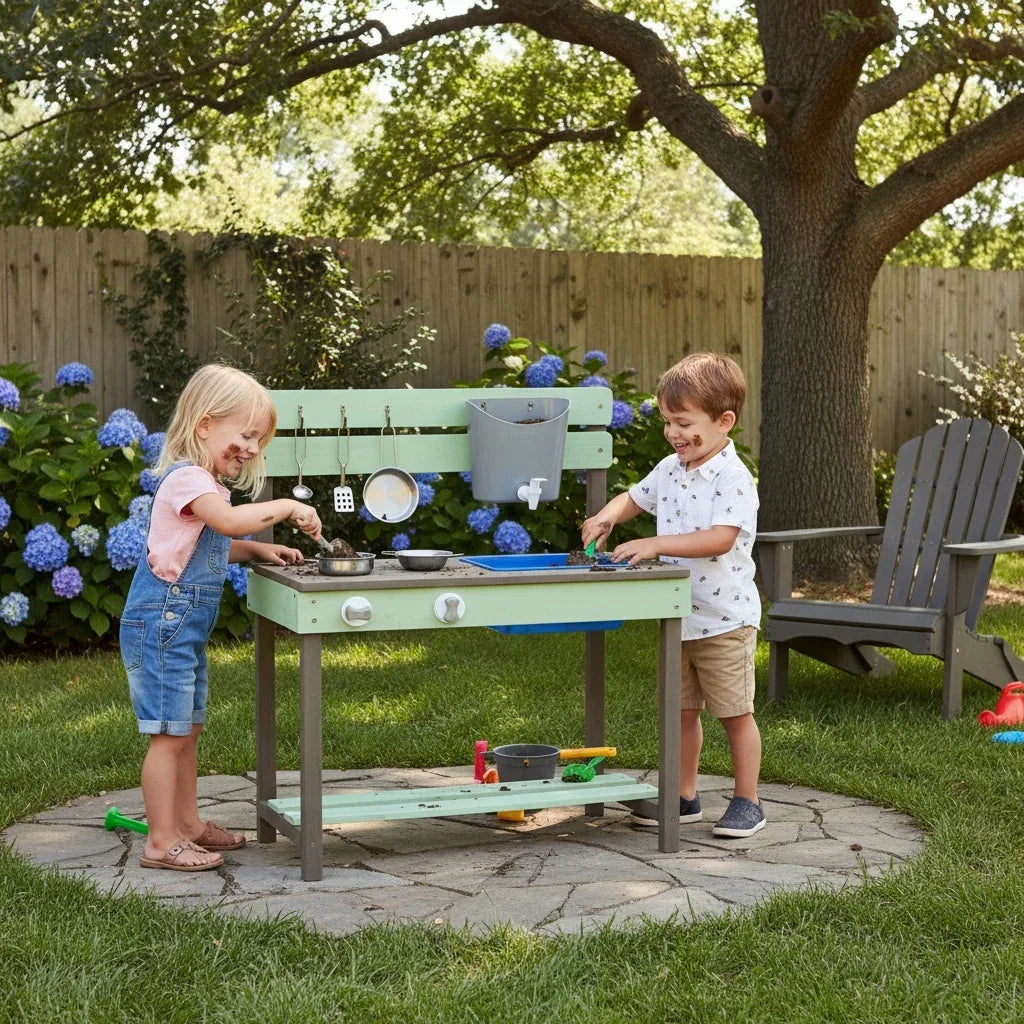 Solid Wood Kids Play Kitchen With Water Play Set - Omega Lifestyles