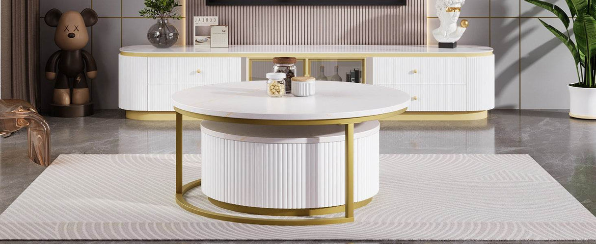 Modern Round Nesting MDF Coffee Table With Drawer - Sleep Galleria