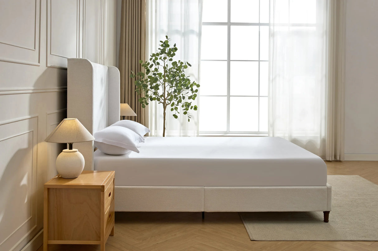 California King Upholstered Bed Frame With 54-Inch Chenille Headboard - Omega Lifestyles