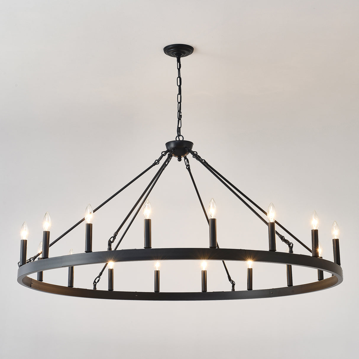 Farmhouse Black Iron 53-Inch Wagon Wheel Chandelier