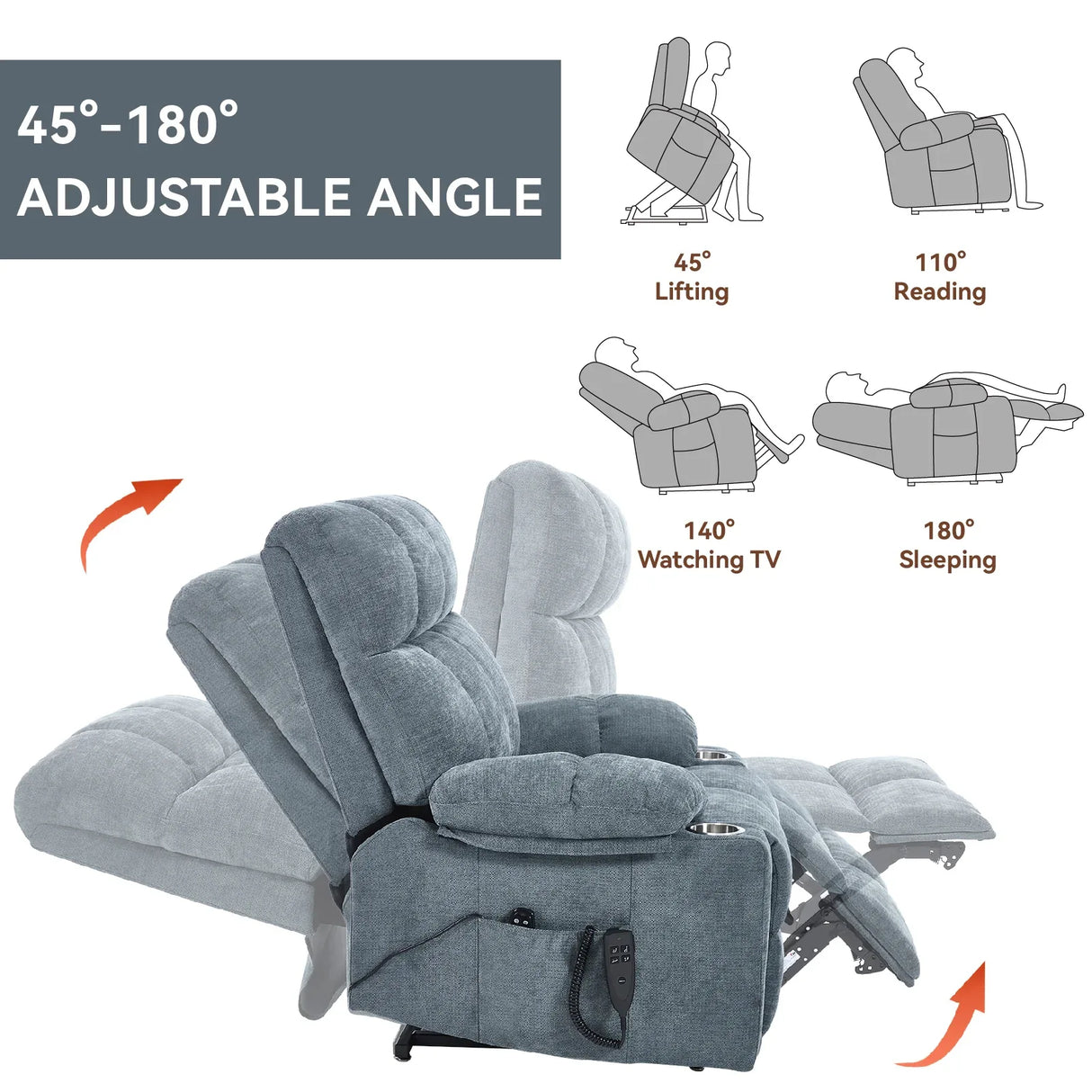 Medium-Firm Chenille Power Lift Recliner Chair With Massage - Omega Lifestyles