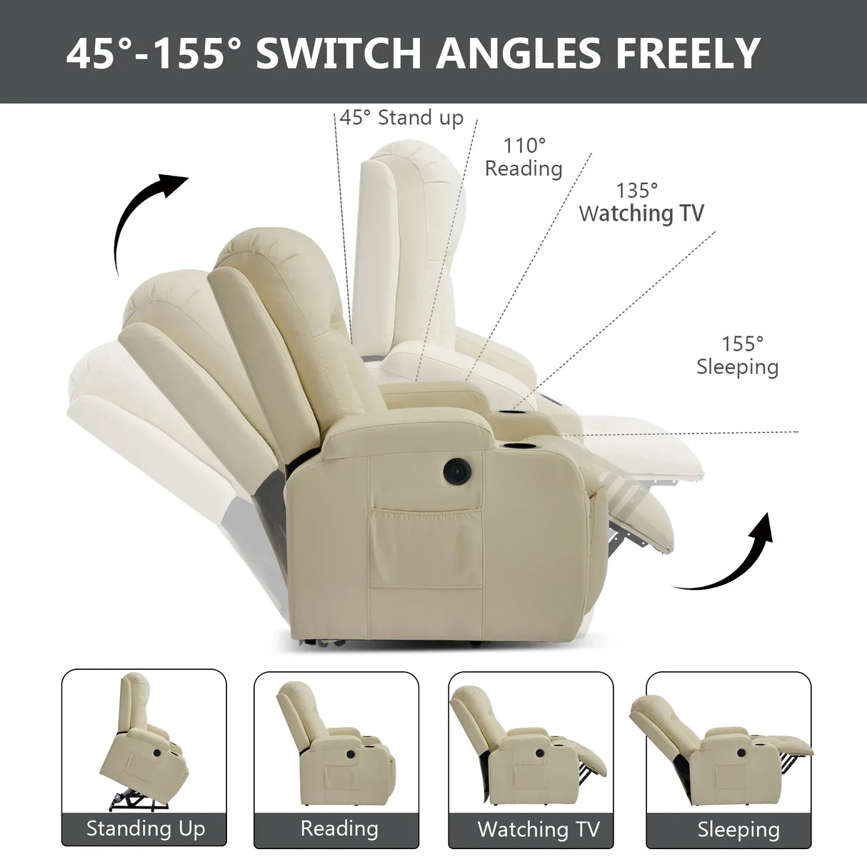 Beige PU Leather Power Lift Massage Recliner Chair - Omega Lifestyles