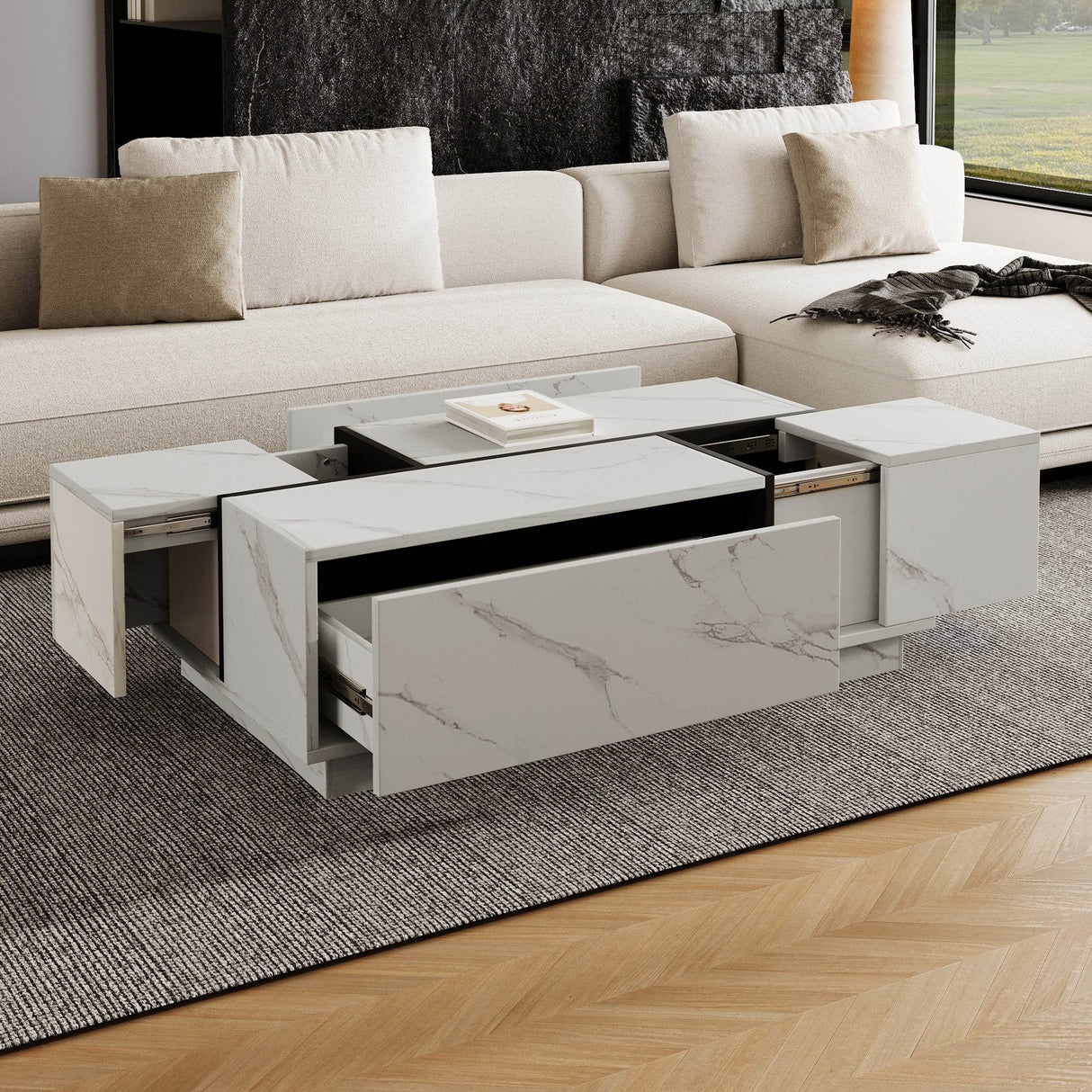 Modern White MDF Sliding Top Coffee Table With Storage - Sleep Galleria